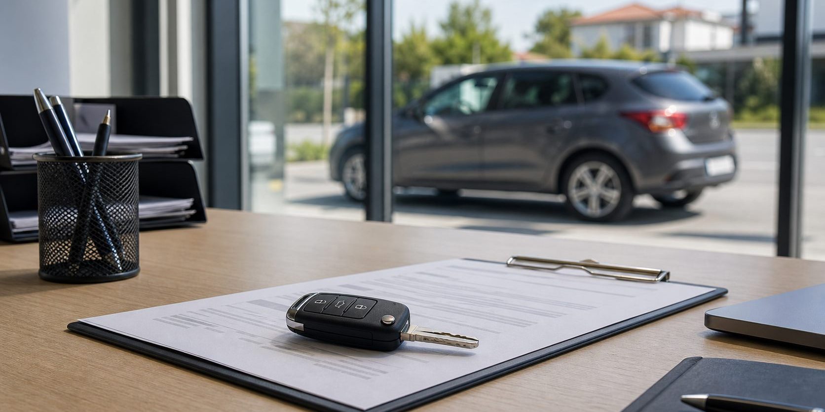 Clé de voiture et offre de reprise dans une agence de rachat auto professionnelle