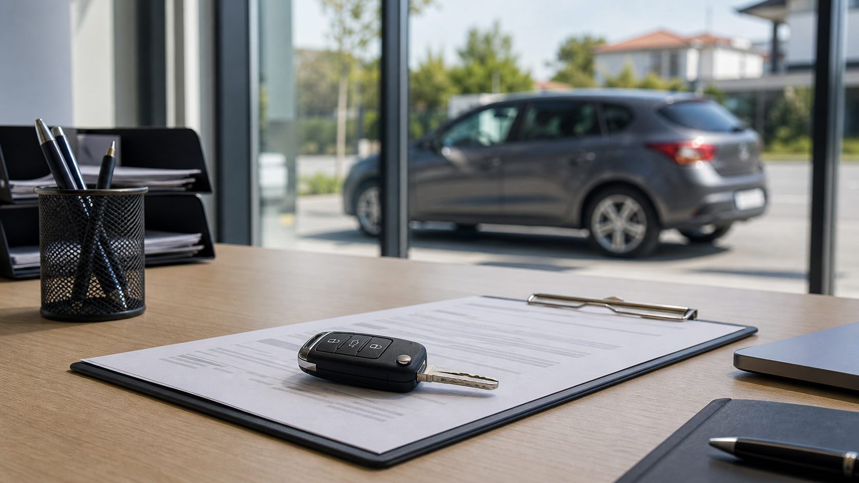 Clé de voiture et offre de reprise dans une agence de rachat auto professionnelle
