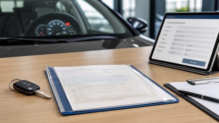Documents et clé de voiture préparés pour estimer une voiture non roulante
