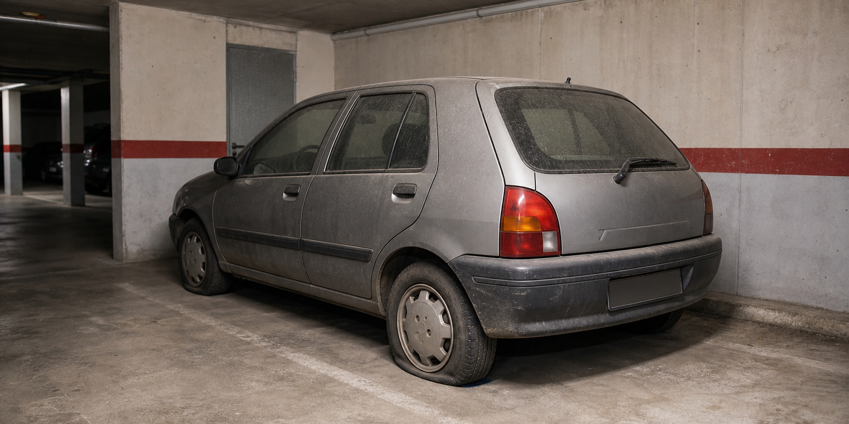 Voiture immobilisée depuis longtemps dans un parking avant rachat