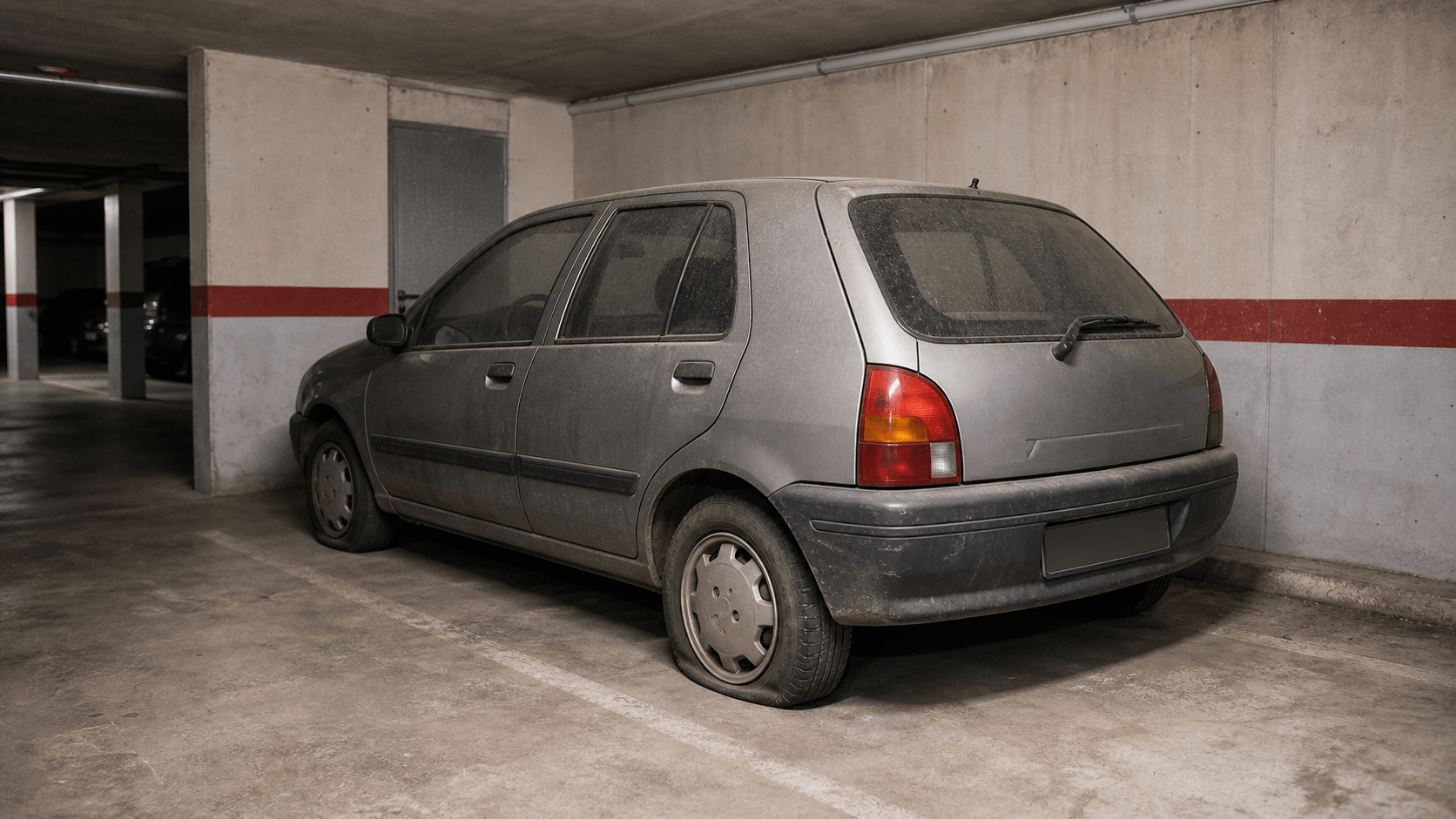 Voiture immobilisée depuis longtemps dans un parking avant rachat